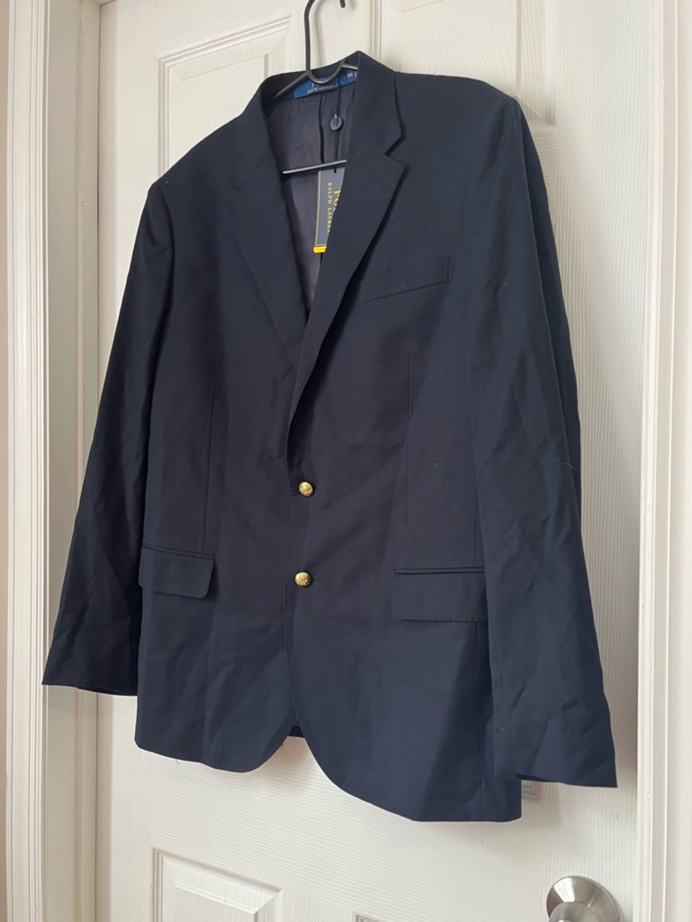 Polo Ralph Lauren Navy Two-Button Gold Wool-Blend Gabardine Blazer size 44L READ - Picture 11 of 11